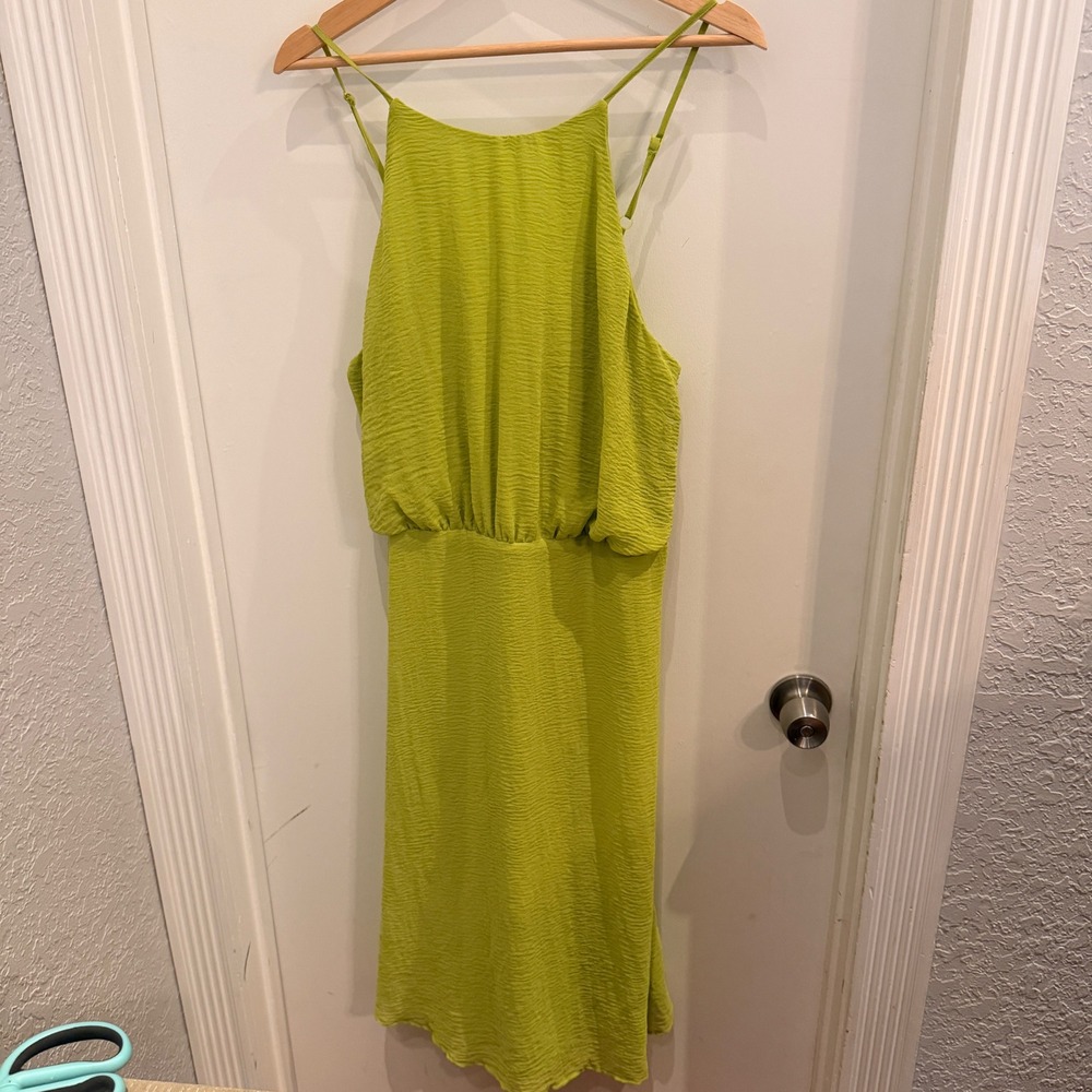 Tacera Lime Green Textured Tie Back Cutout Midi Dress Large Boho Summer Wedding